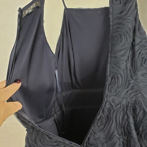 Trixxi Size 5 High Neck Fit & Flare Mini Dress Navy Textured Floral Rhinestone - Picture 11 of 11